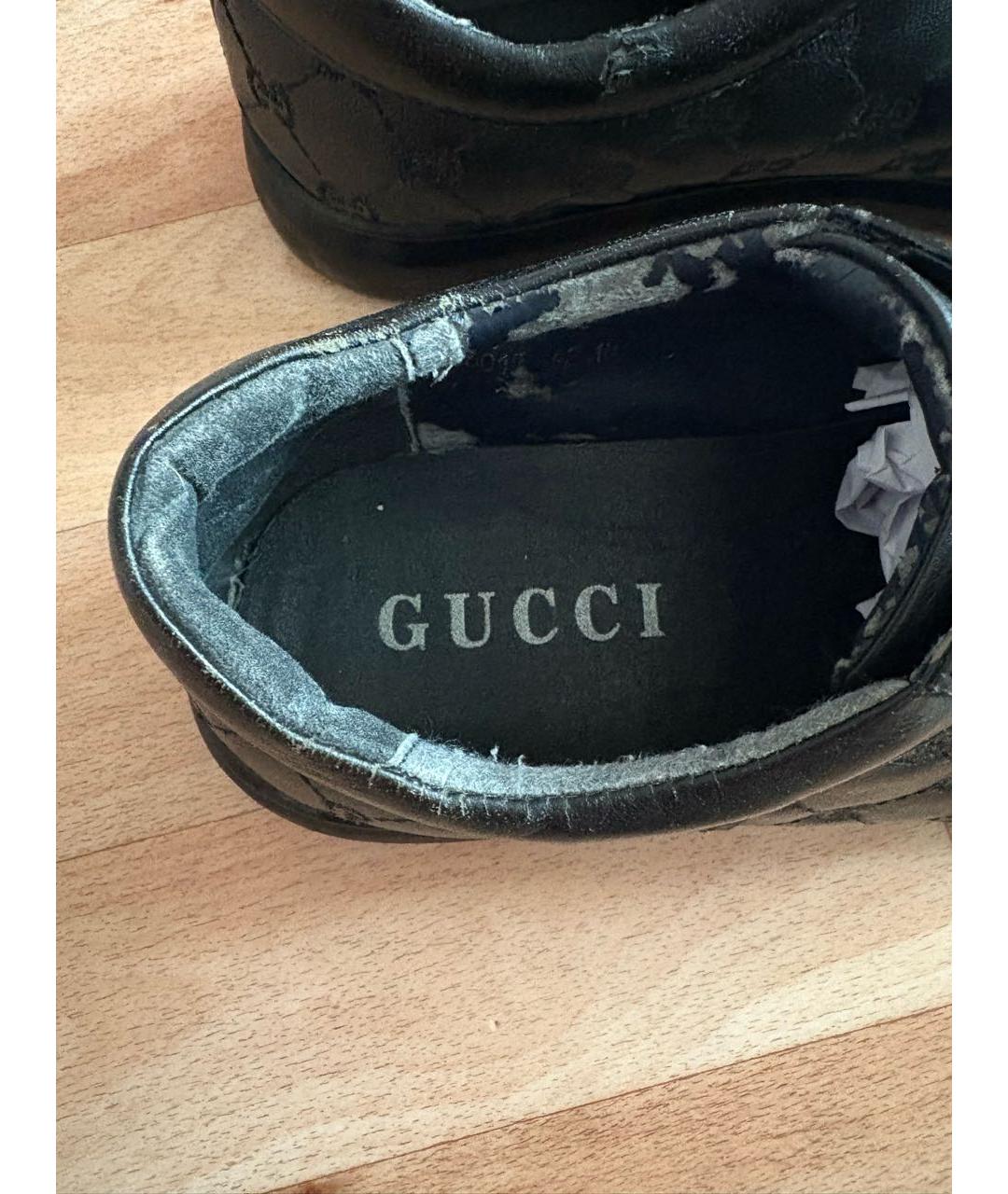 GUCCI Черные кожаные низкие кроссовки / кеды, фото 3