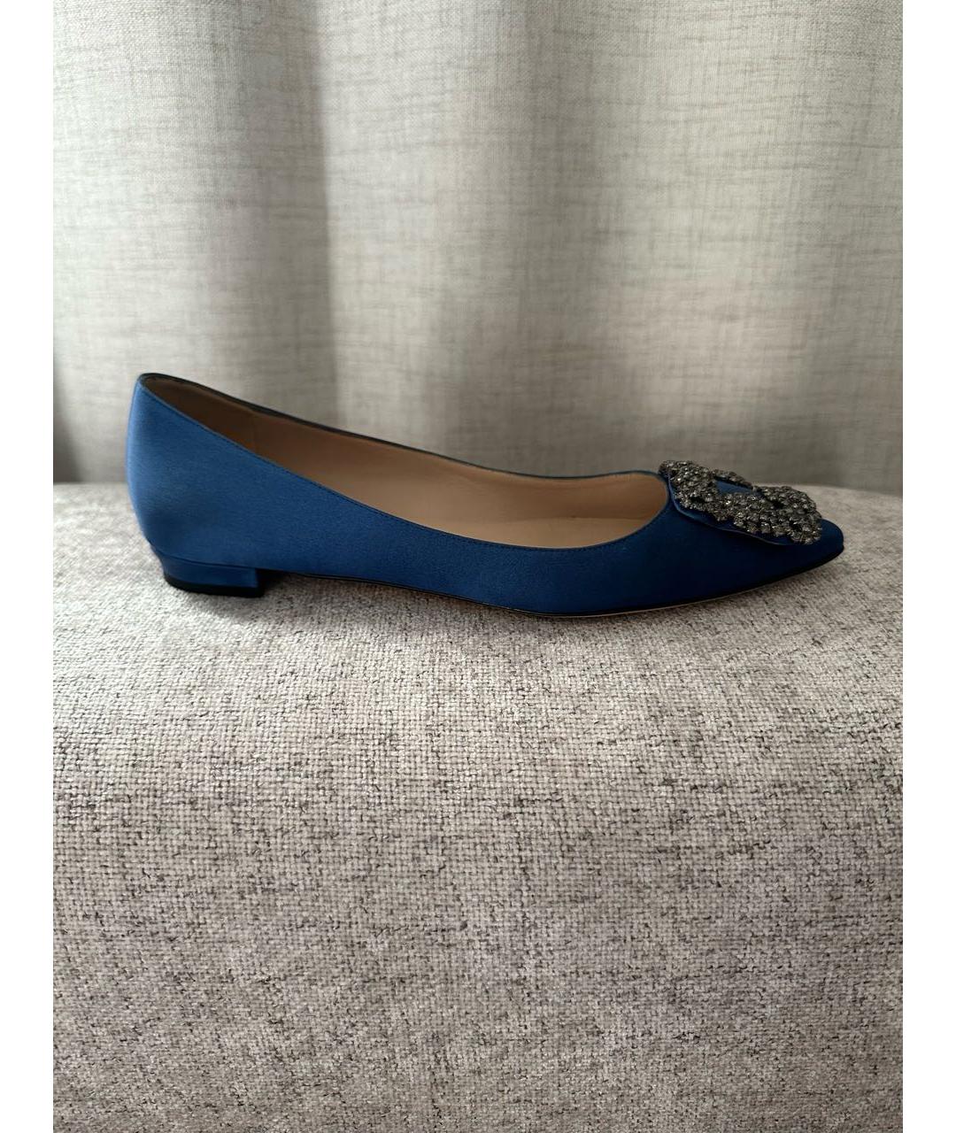 MANOLO BLAHNIK Синие текстильные балетки, фото 4