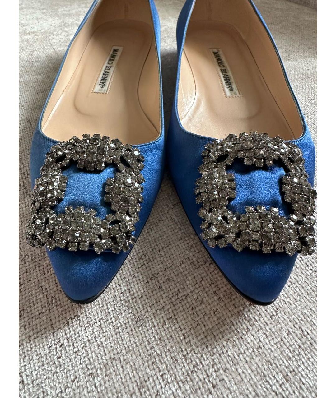 MANOLO BLAHNIK Синие текстильные балетки, фото 2