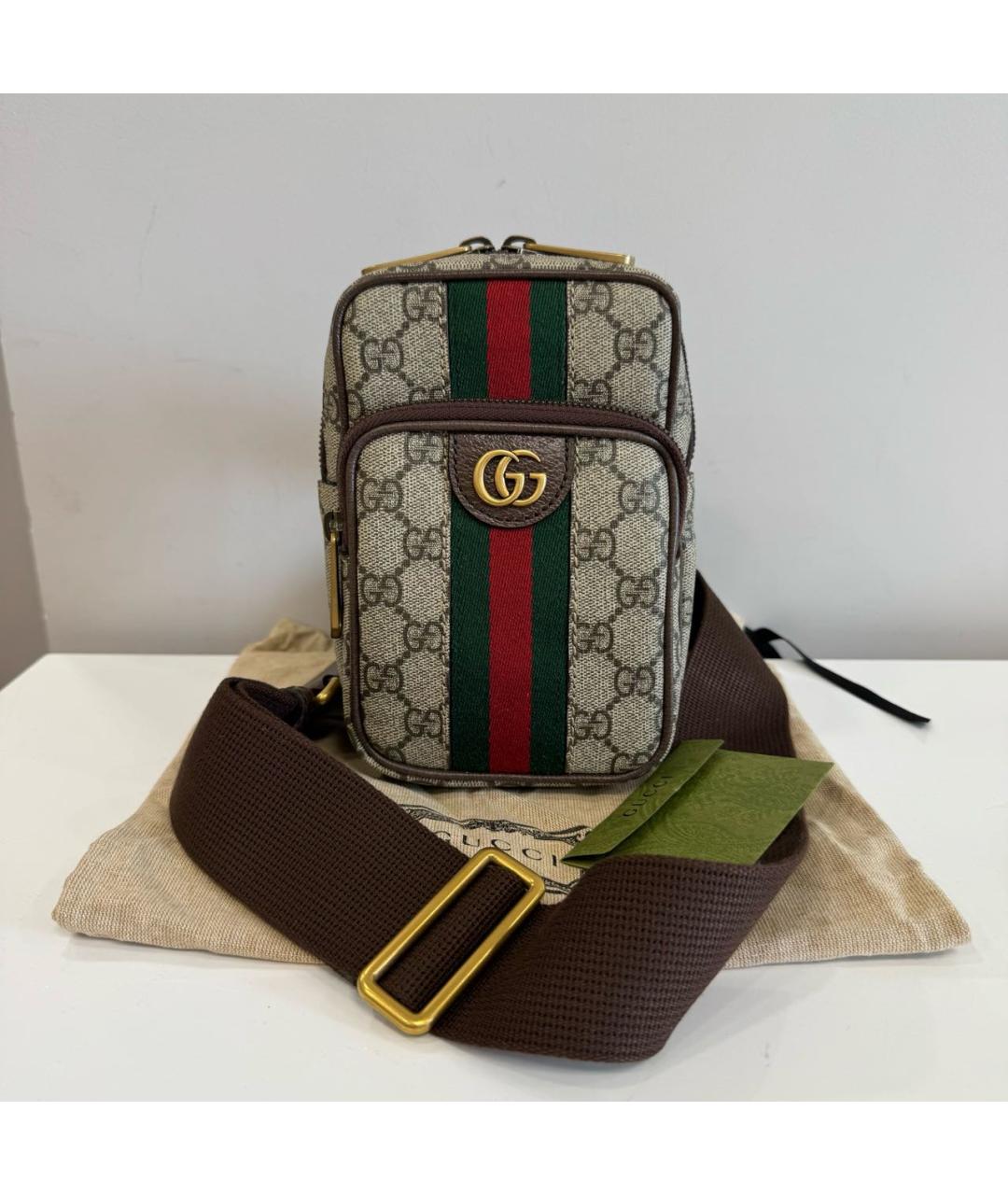 GUCCI Коричневая кожаная барсетка, фото 9