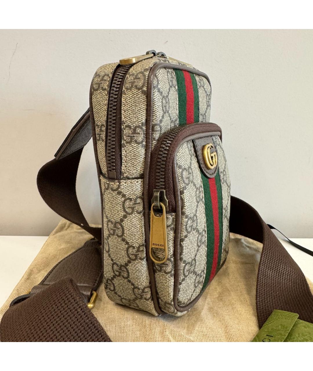 GUCCI Коричневая кожаная барсетка, фото 3