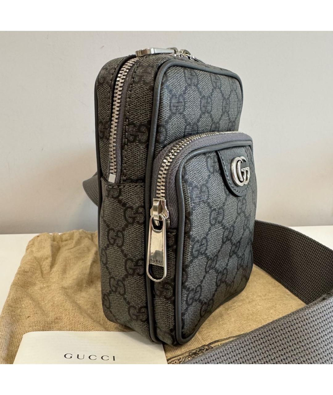 GUCCI Серая кожаная барсетка, фото 3