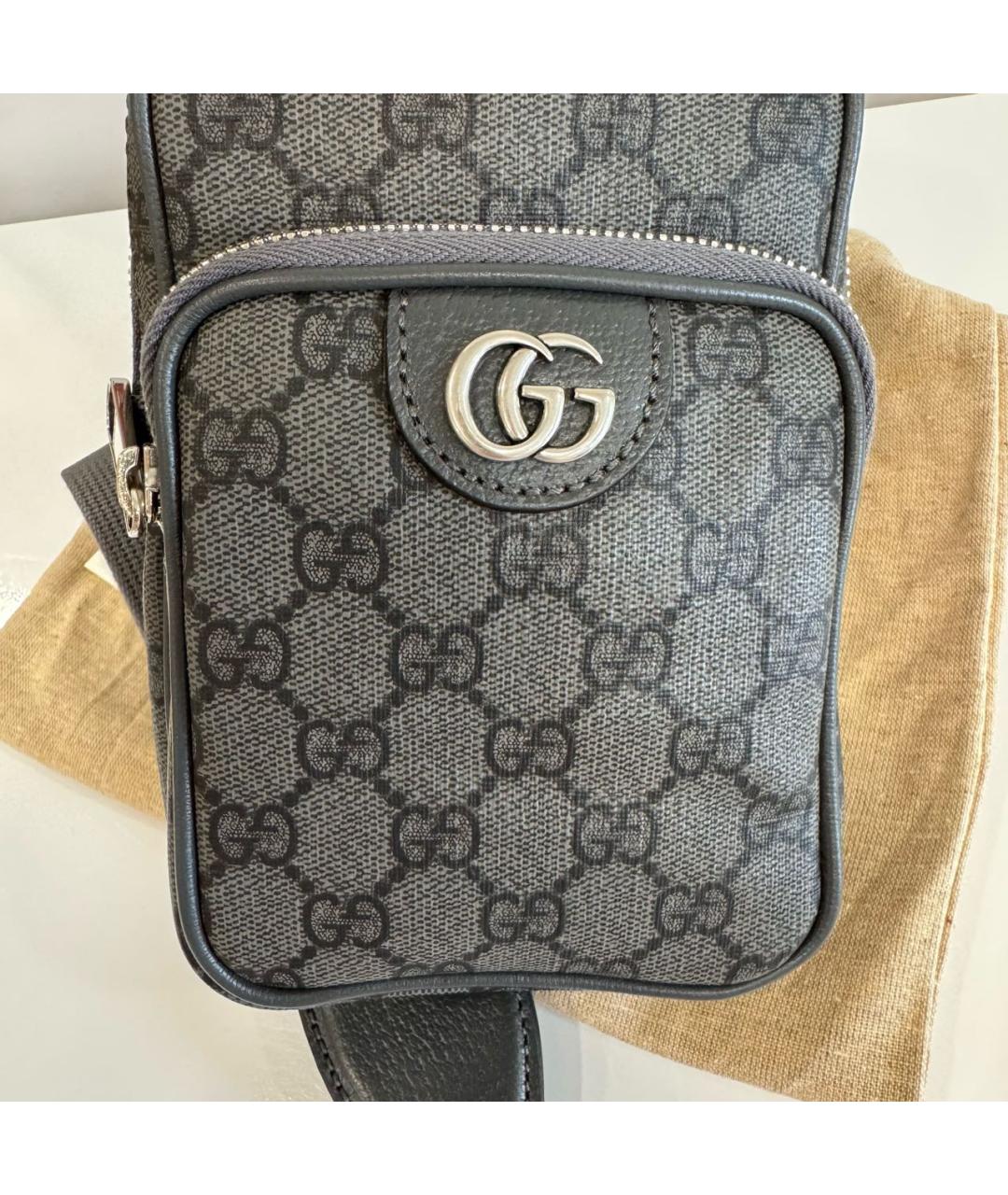 GUCCI Серая кожаная барсетка, фото 7