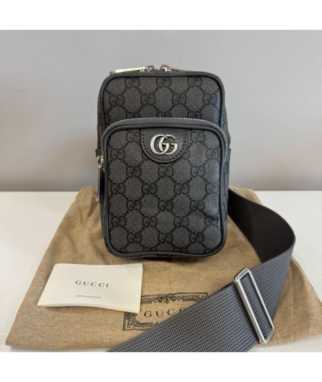 GUCCI Серая кожаная барсетка, фото 8