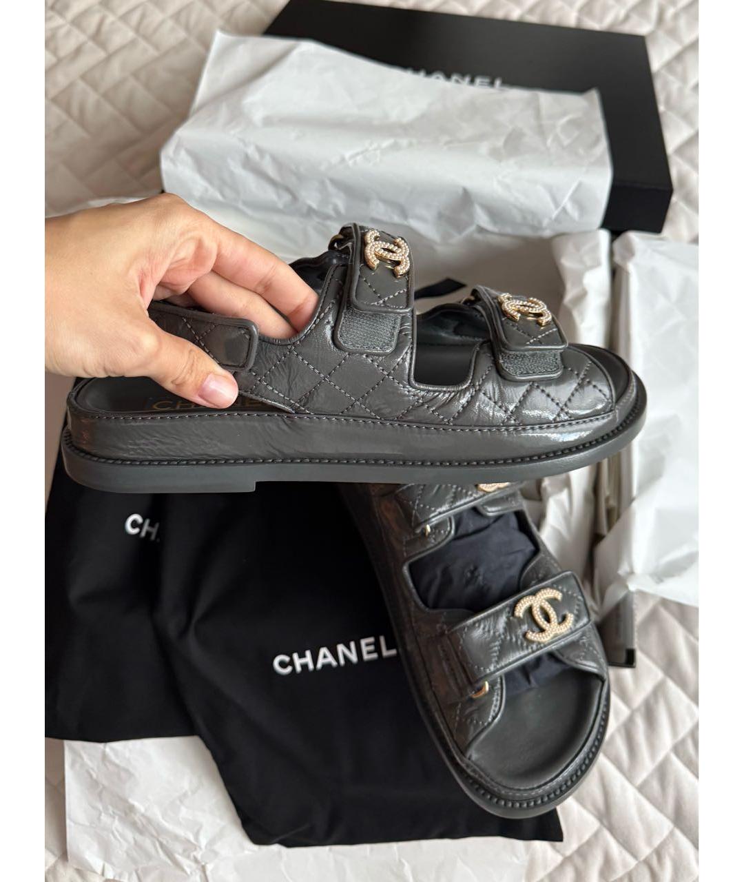 CHANEL Антрацитовые сандалии, фото 9