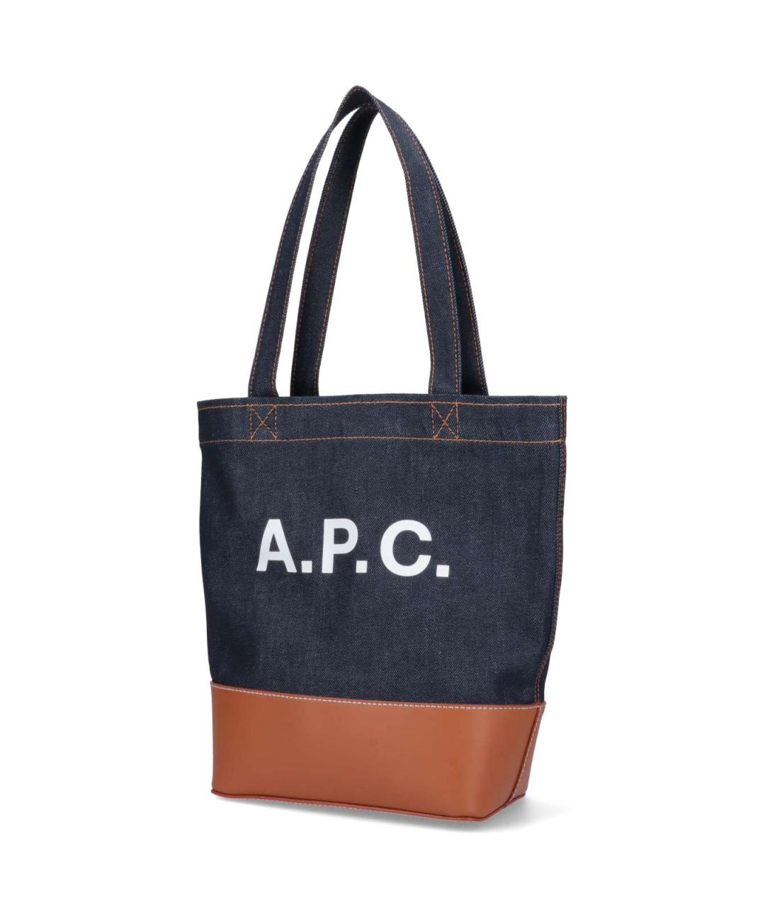 A.P.C. Темно-синяя хлопковая сумка тоут, фото 2