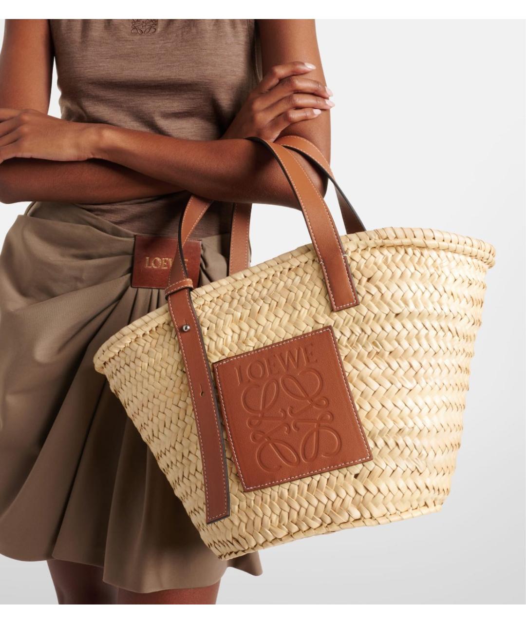 LOEWE Бежевая пелетеная пляжная сумка, фото 2