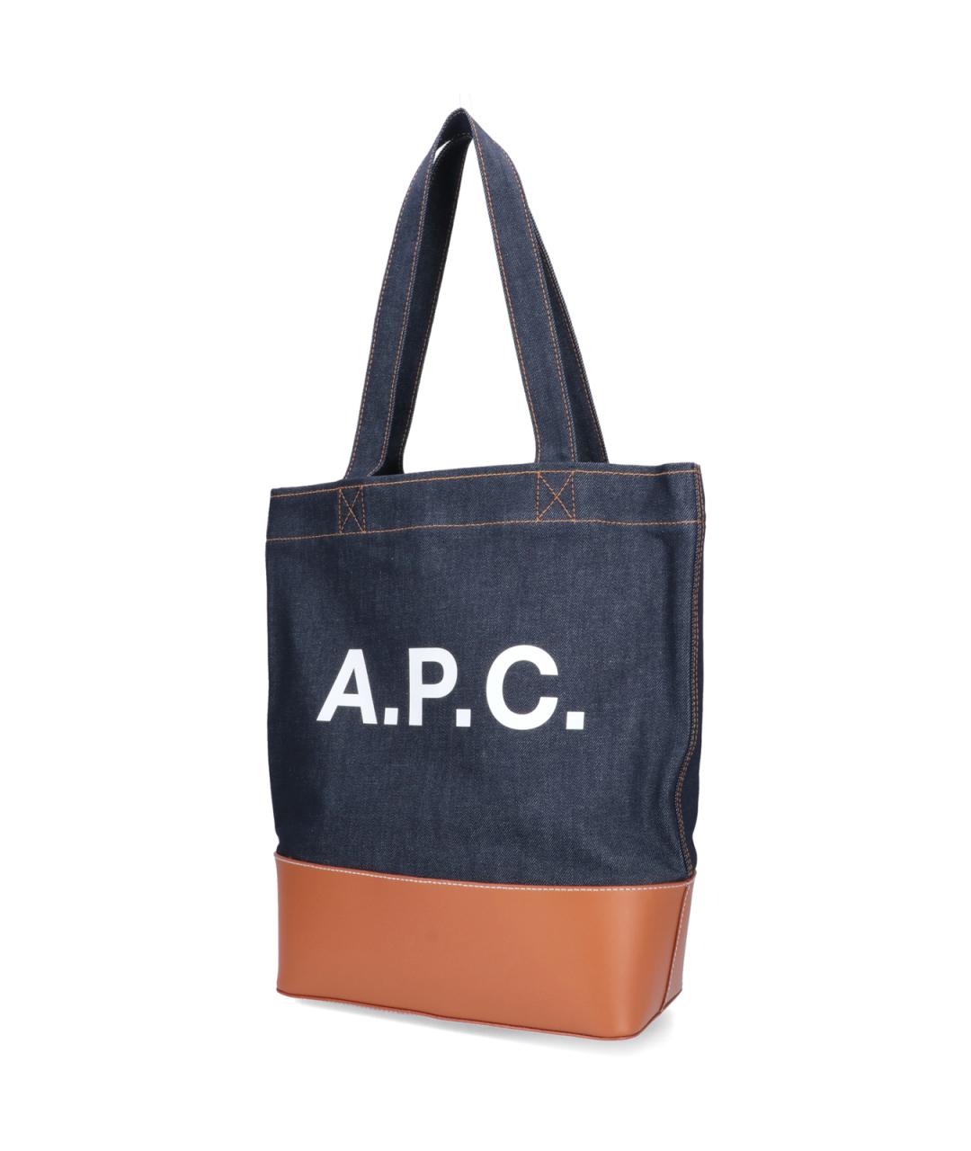 A.P.C. Темно-синяя хлопковая сумка тоут, фото 2