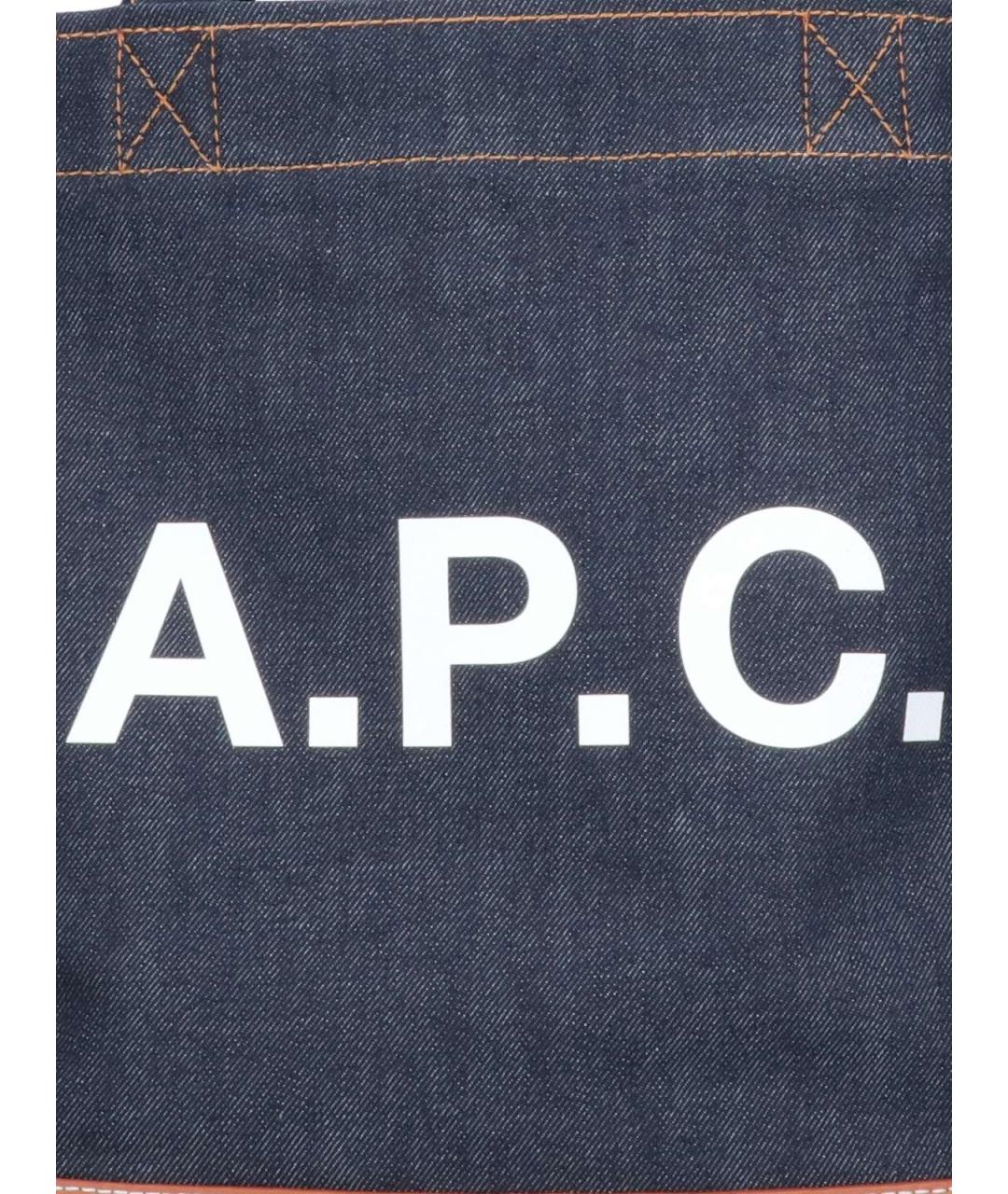 A.P.C. Темно-синяя хлопковая сумка тоут, фото 4