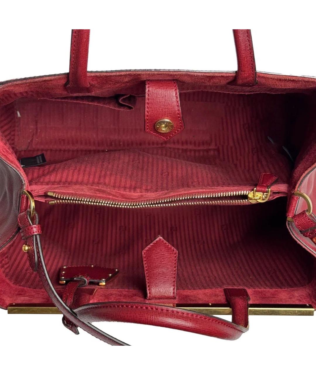 FENDI Бордовая кожаная сумка тоут, фото 7