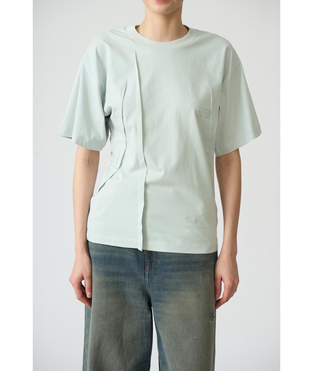 MM6 MAISON MARGIELA Голубая хлопковая футболка, фото 2