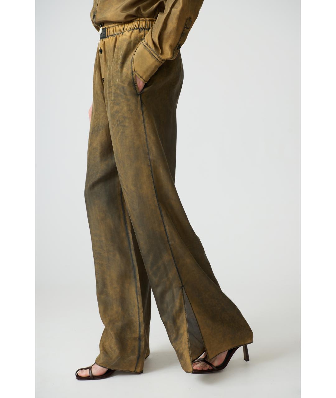 MM6 MAISON MARGIELA Коричневые шелковые прямые брюки, фото 3