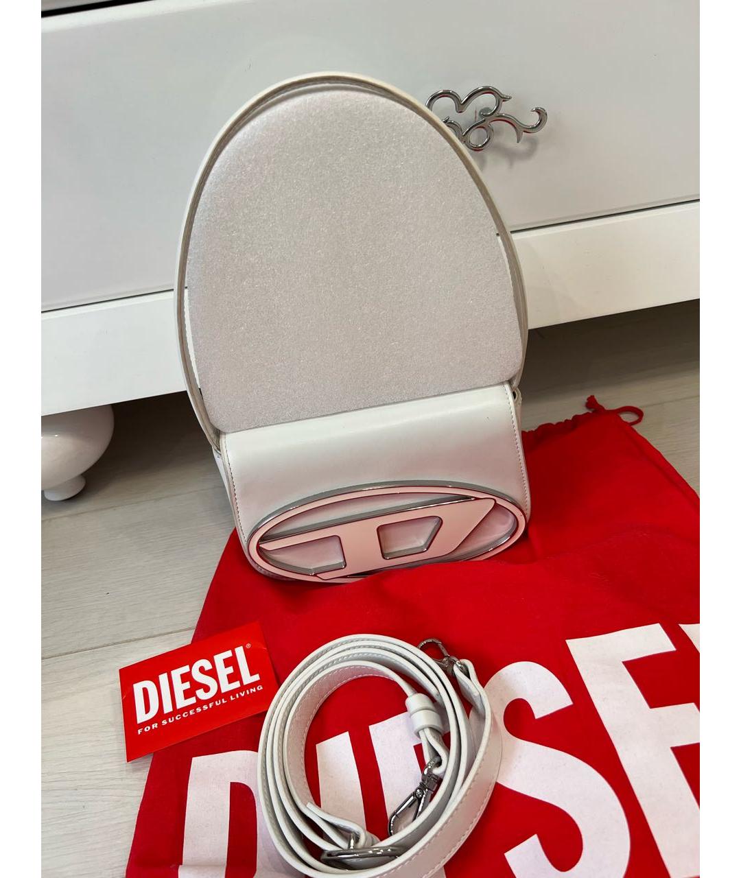 DIESEL Белая кожаная сумка с короткими ручками, фото 3