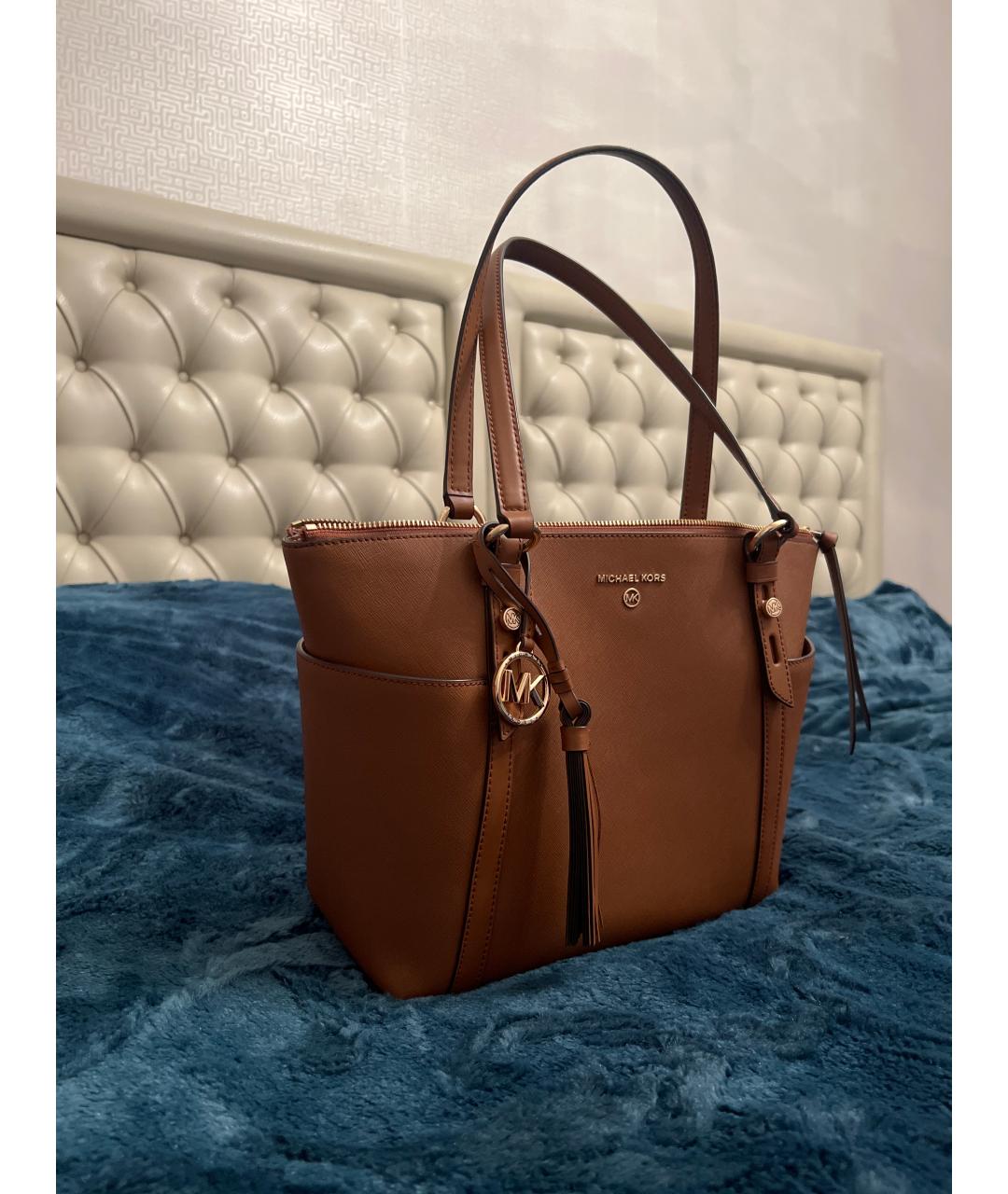 MICHAEL KORS Коричневая кожаная сумка тоут, фото 2