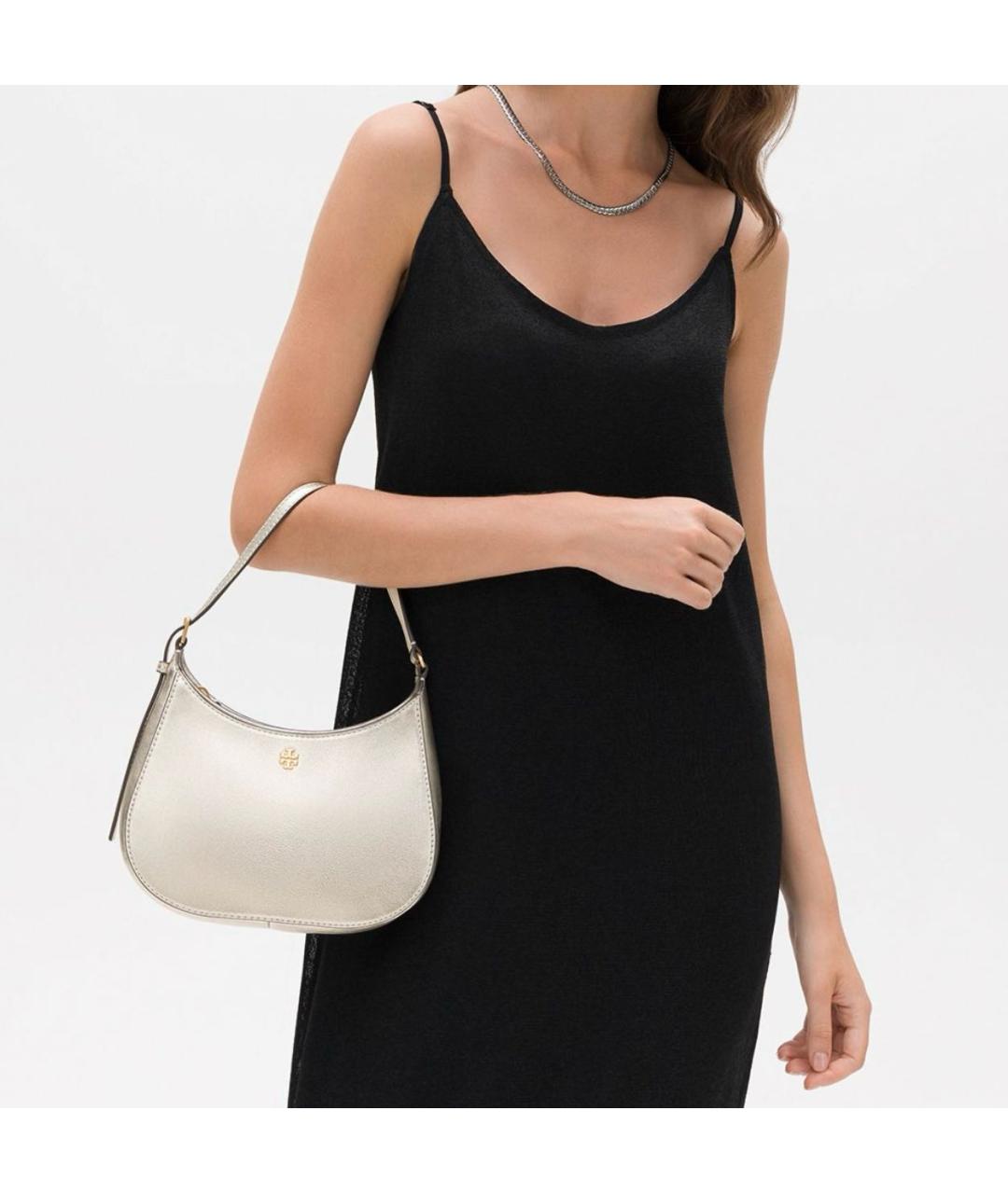 TORY BURCH Бежевая кожаная сумка с короткими ручками, фото 4