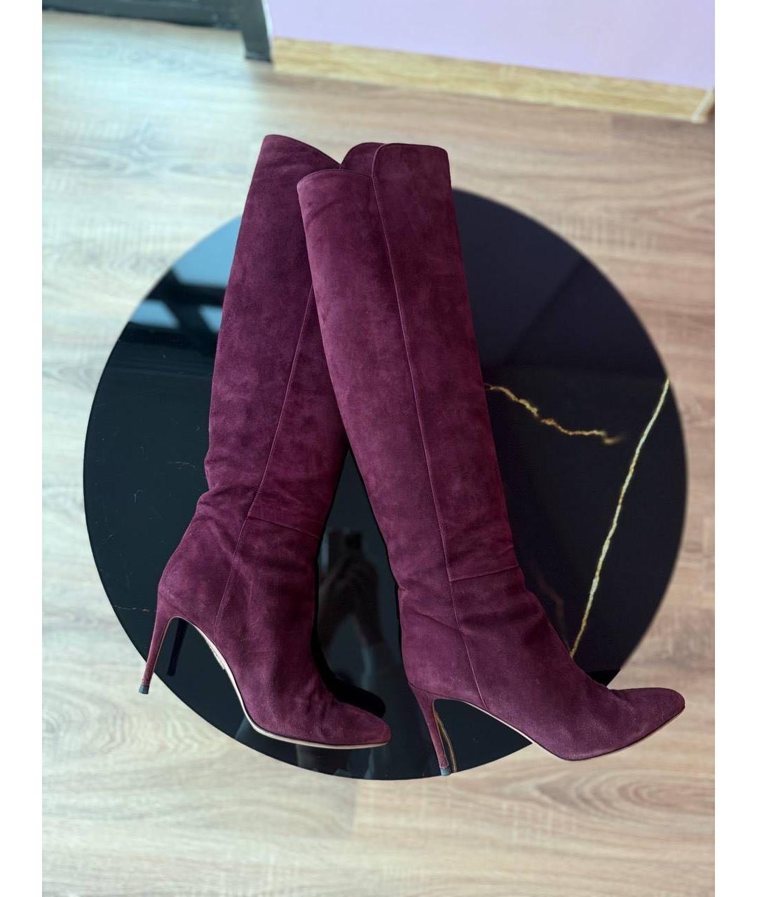 AQUAZZURA Бордовые замшевые ботфорты, фото 2