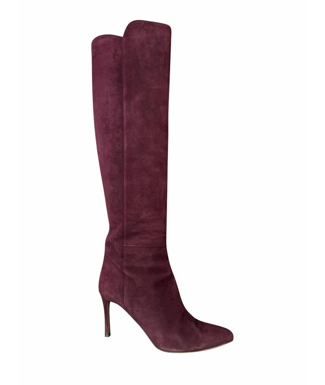 AQUAZZURA Бордовые замшевые ботфорты, фото 1