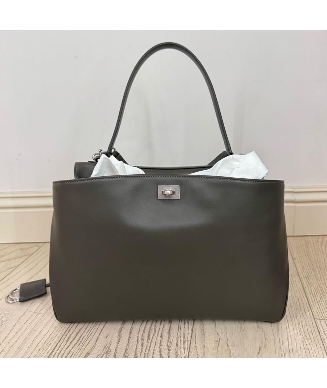 BALENCIAGA Хаки кожаная сумка тоут, фото 5