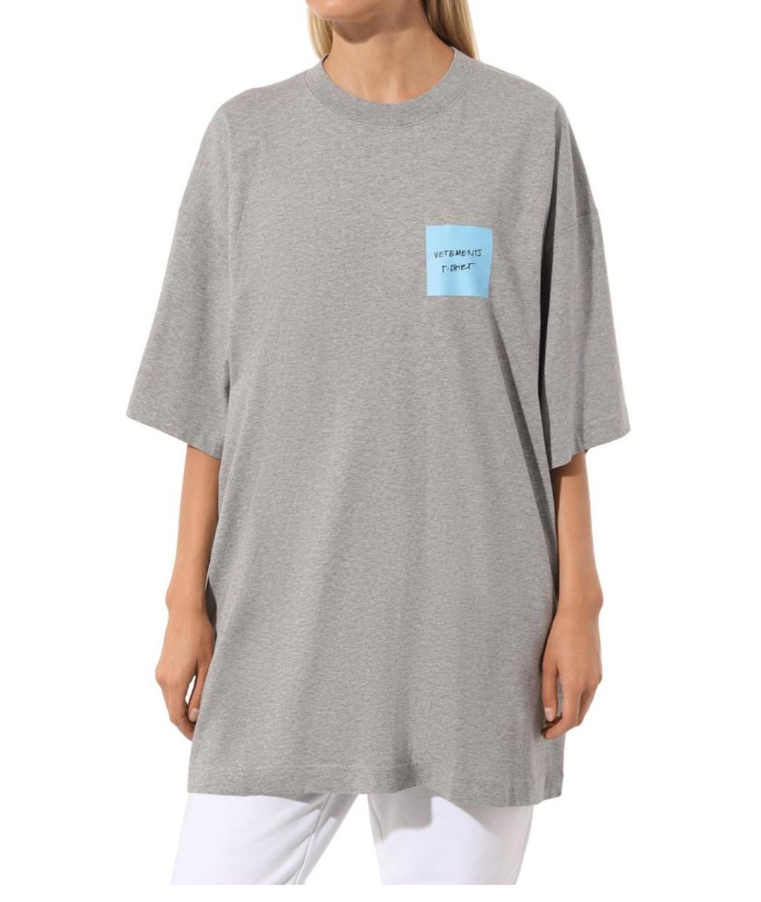 VETEMENTS Серая хлопковая футболка, фото 3