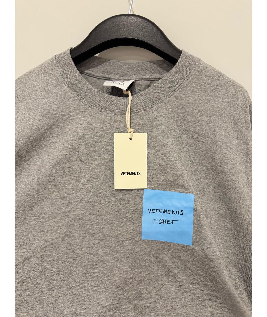 VETEMENTS Серая хлопковая футболка, фото 6