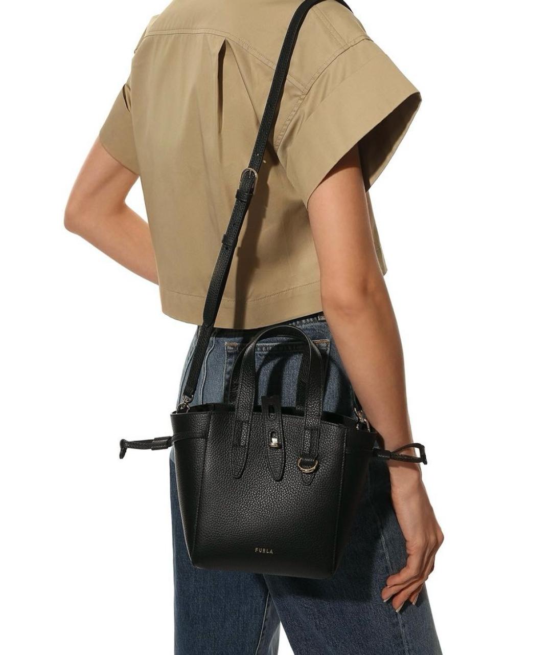 FURLA Черная кожаная сумка тоут, фото 5