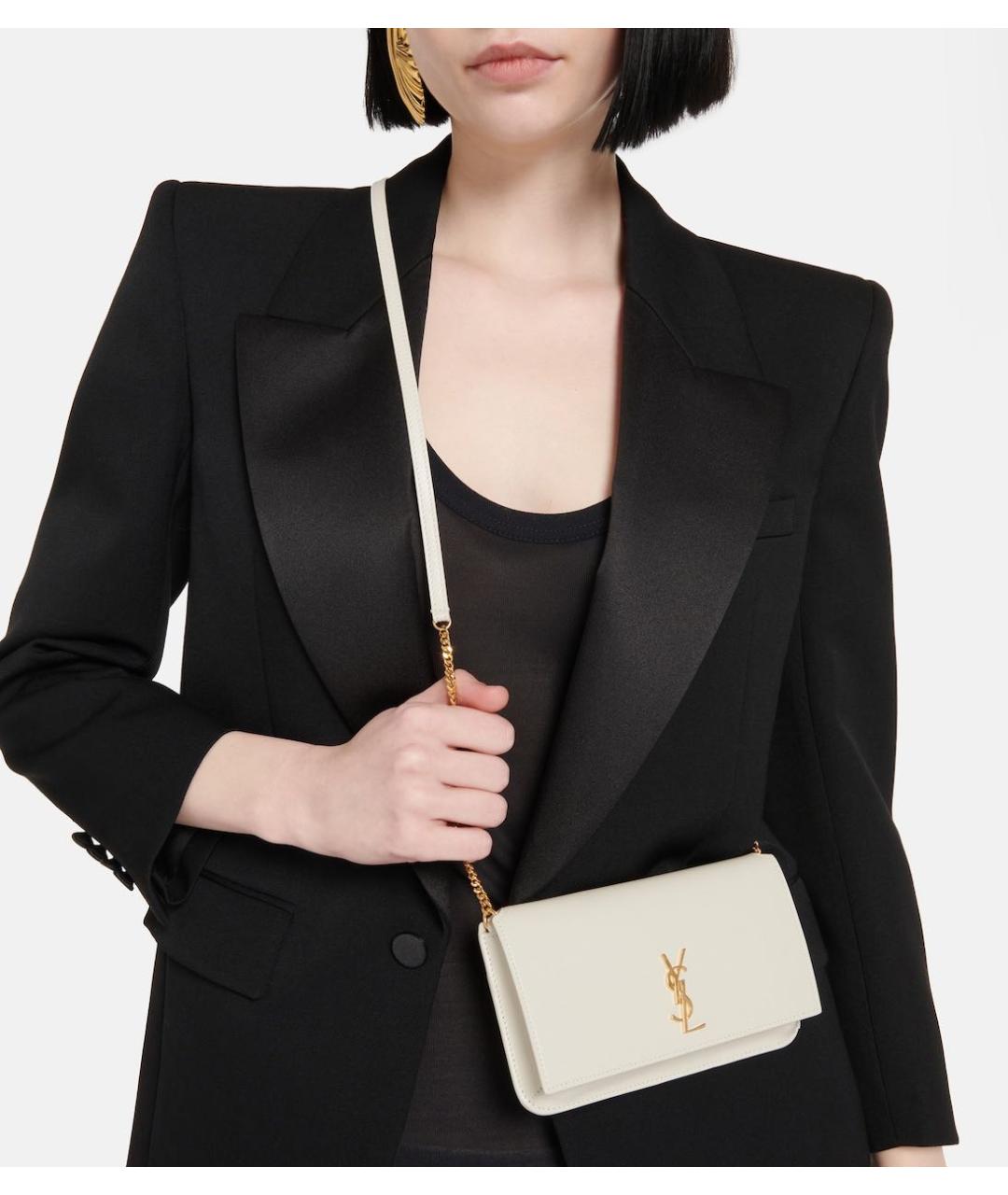 SAINT LAURENT Бежевая кожаная сумка через плечо, фото 2