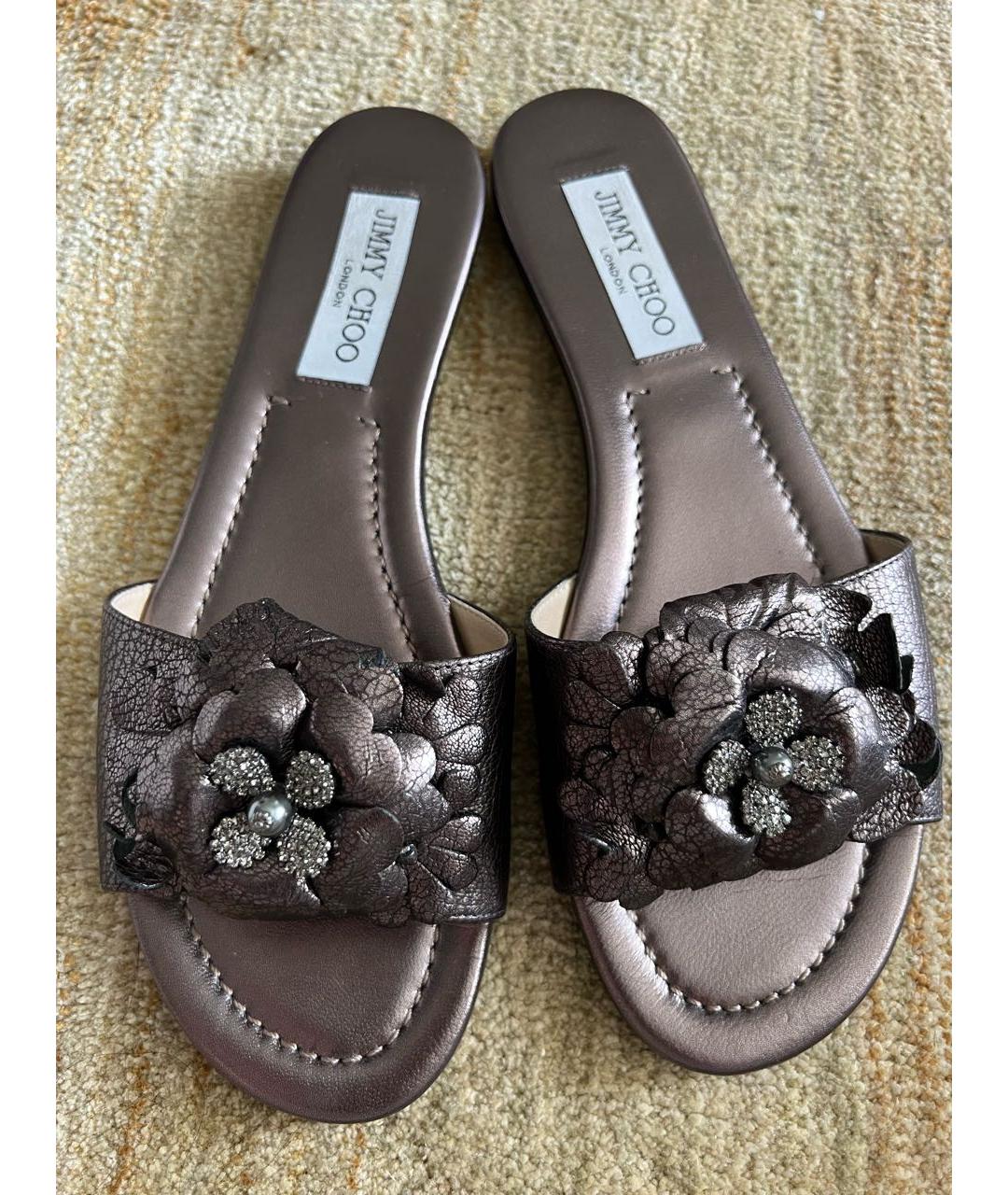 JIMMY CHOO Коричневые кожаные шлепанцы, фото 3