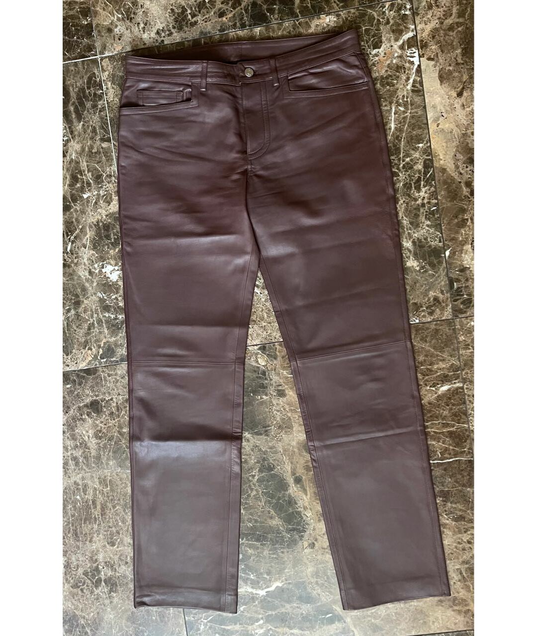 HERMES VINTAGE Бордовые кожаные повседневные брюки, фото 6