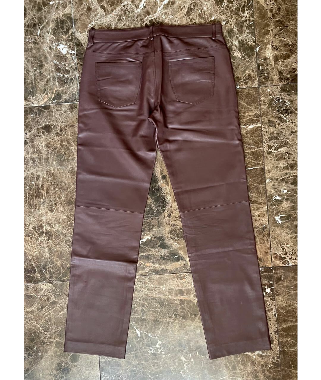 HERMES VINTAGE Бордовые кожаные повседневные брюки, фото 2