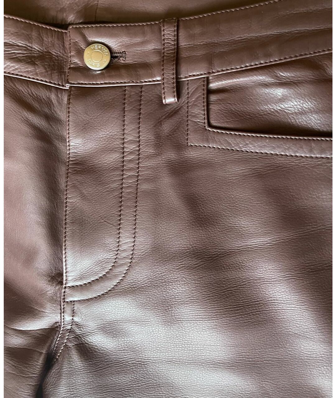 HERMES VINTAGE Бордовые кожаные повседневные брюки, фото 4