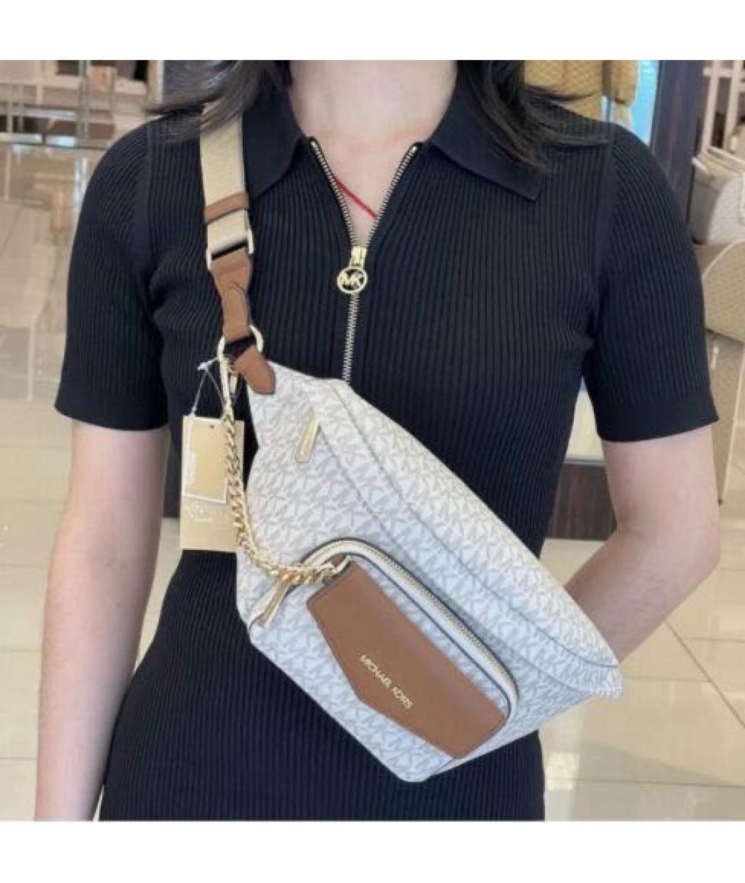 MICHAEL KORS Бежевая кожаная поясная сумка, фото 4