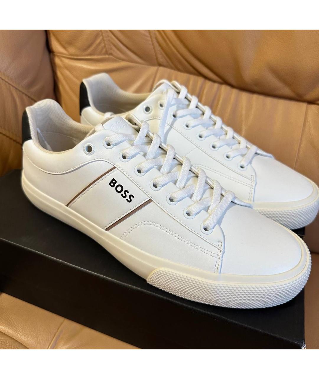 HUGO BOSS Белые низкие кроссовки / кеды из искусственной кожи, фото 6