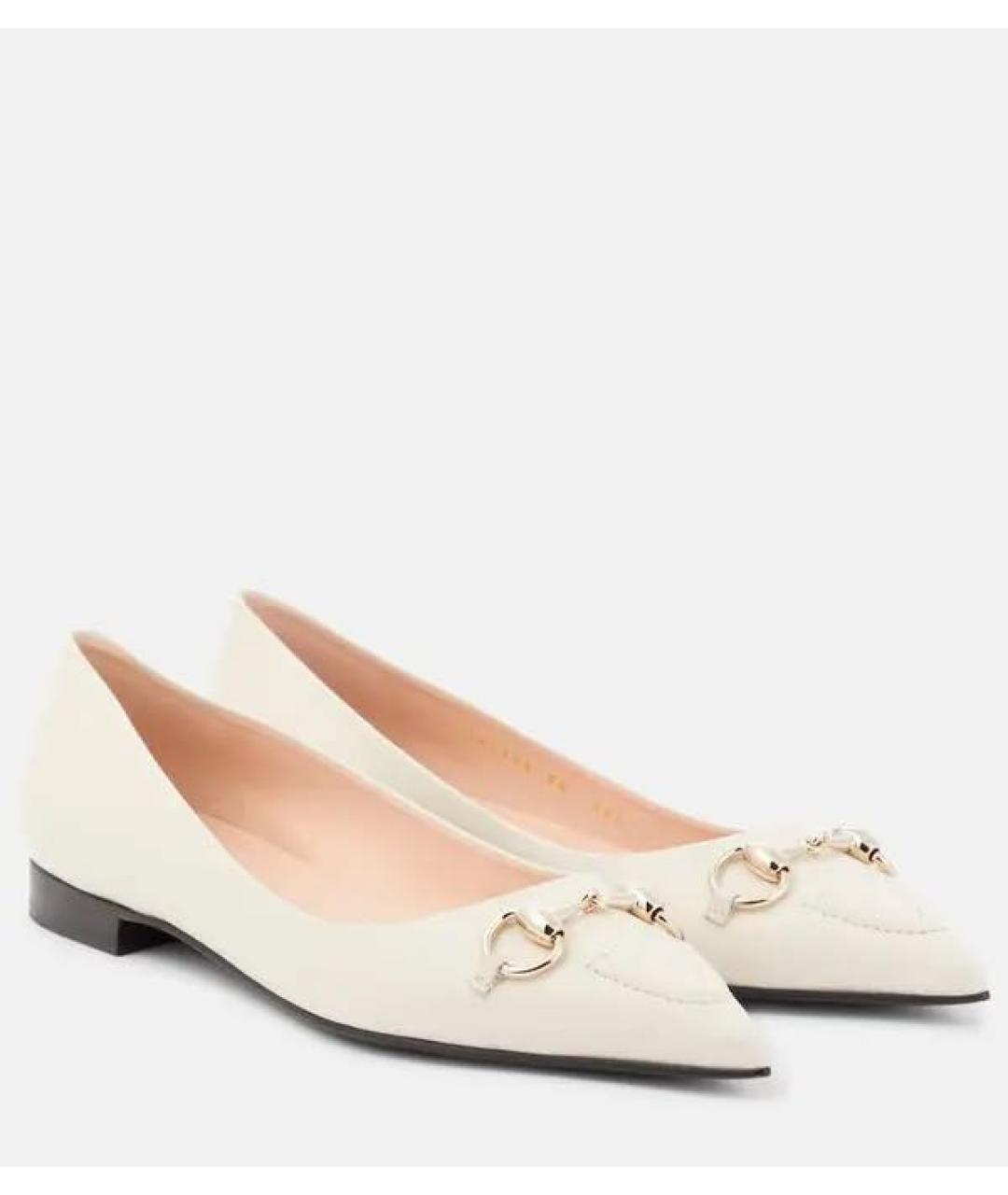GUCCI Белые кожаные лодочки на низком каблуке, фото 7