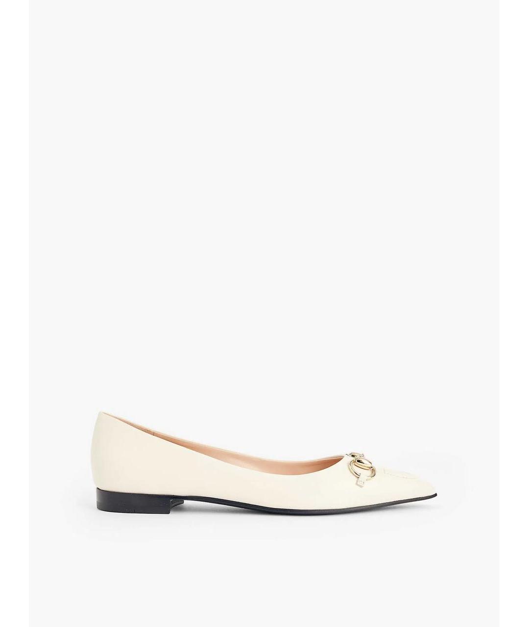 GUCCI Белые кожаные лодочки на низком каблуке, фото 4