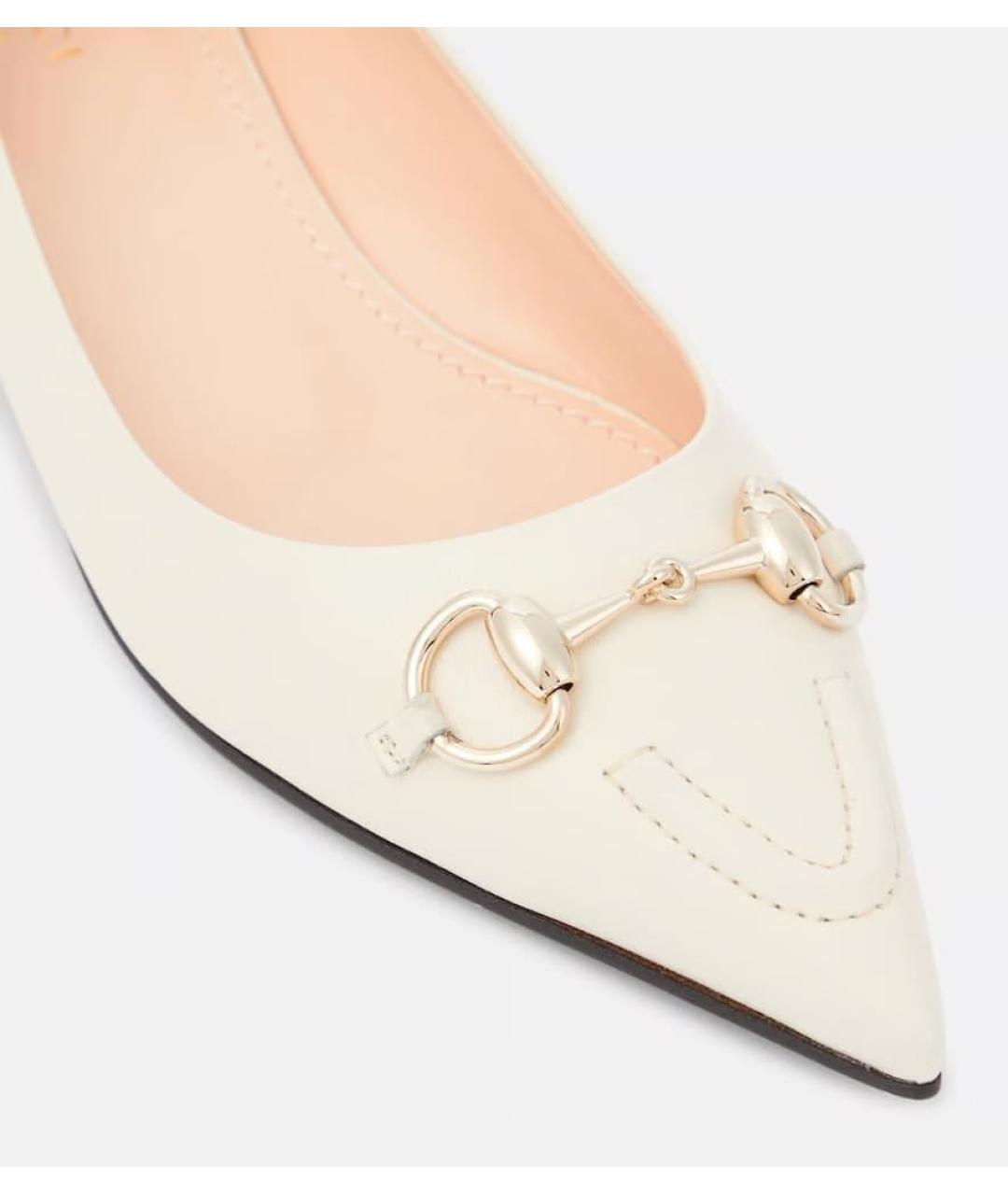 GUCCI Белые кожаные лодочки на низком каблуке, фото 2