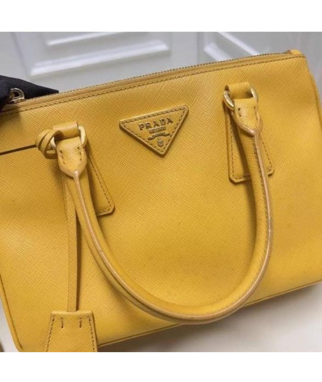 PRADA Желтая кожаная сумка тоут, фото 5