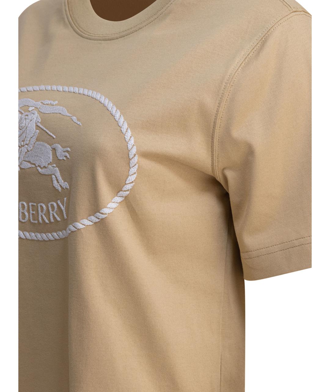 BURBERRY Бежевая хлопковая футболка, фото 4