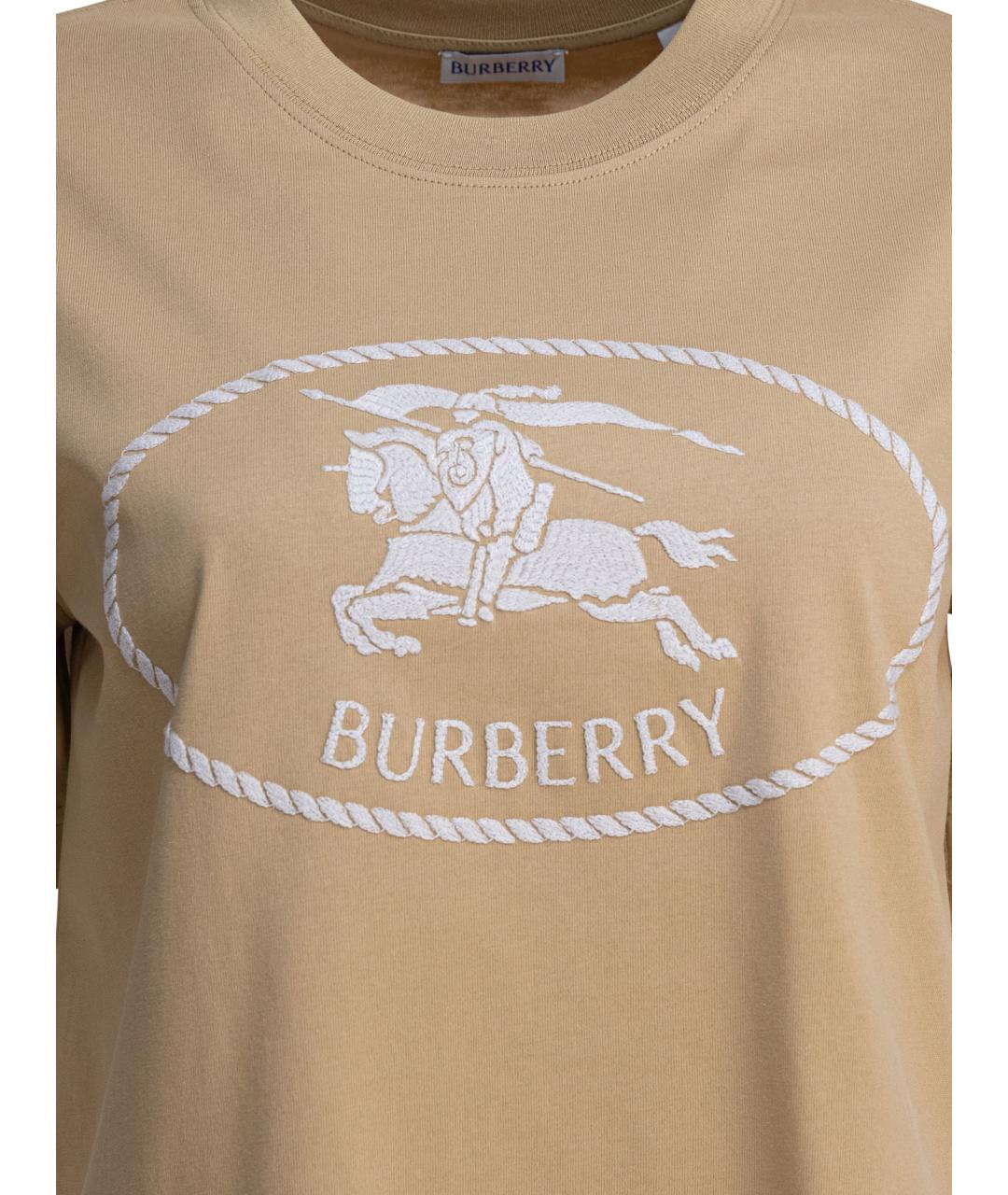 BURBERRY Бежевая хлопковая футболка, фото 3