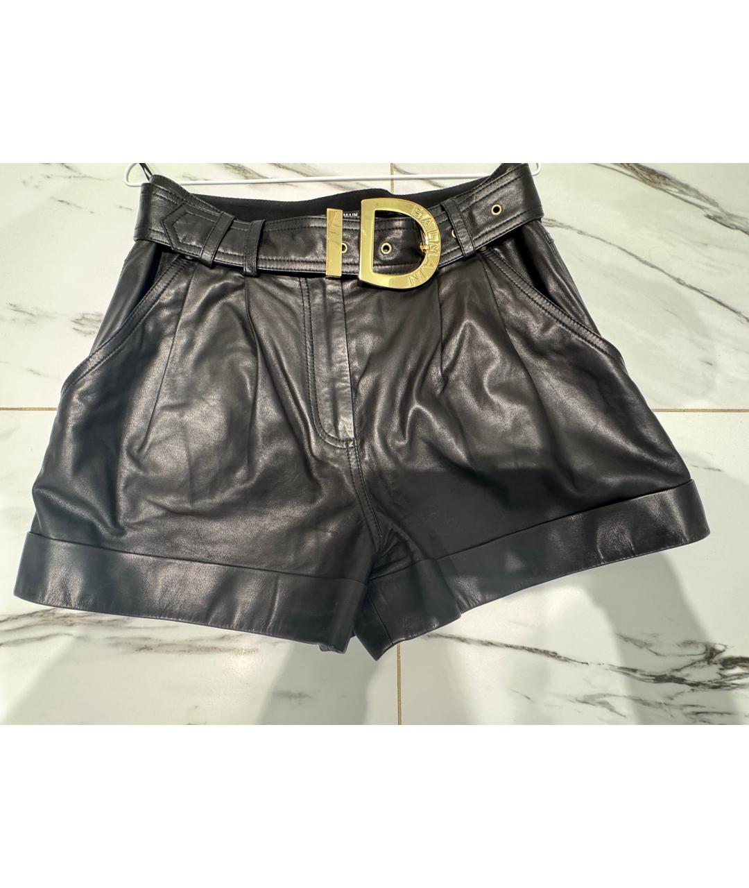 BALMAIN Черные кожаные шорты, фото 5