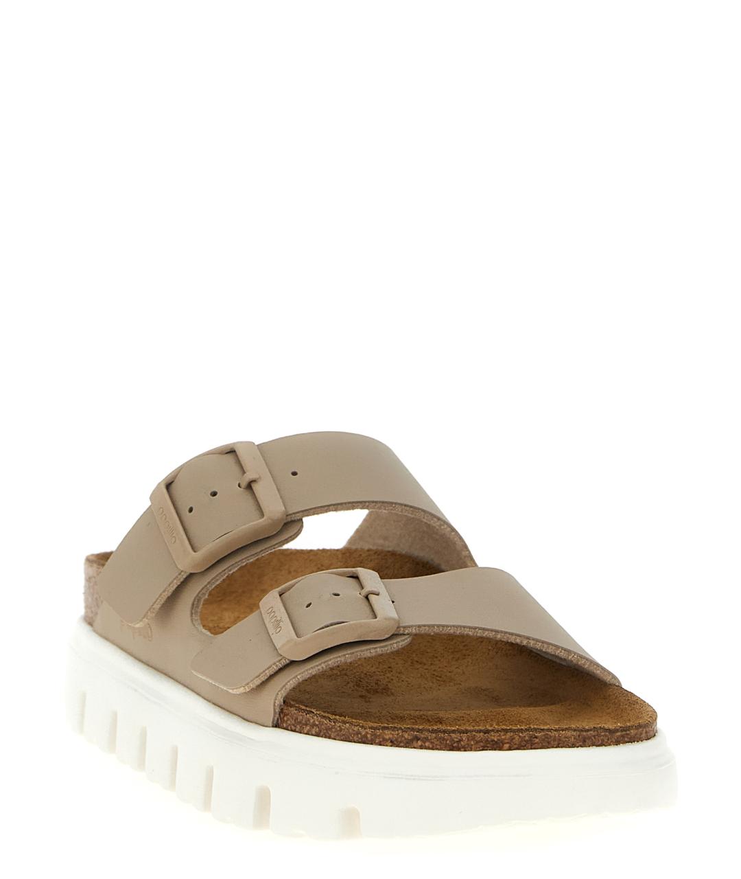 BIRKENSTOCK Бежевые кожаные шлепанцы, фото 2