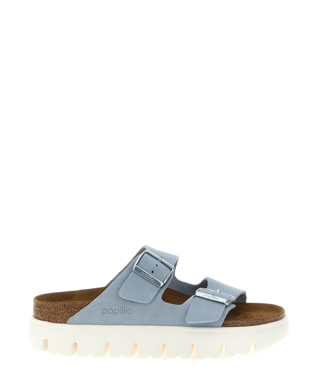 BIRKENSTOCK Голубые кожаные шлепанцы, фото 1