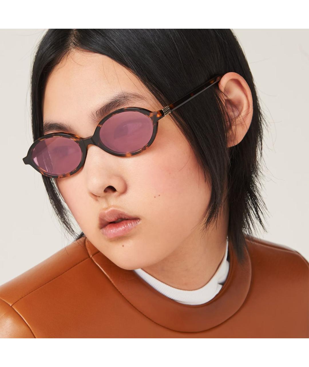 MIU MIU Коричневые пластиковые солнцезащитные очки, фото 6