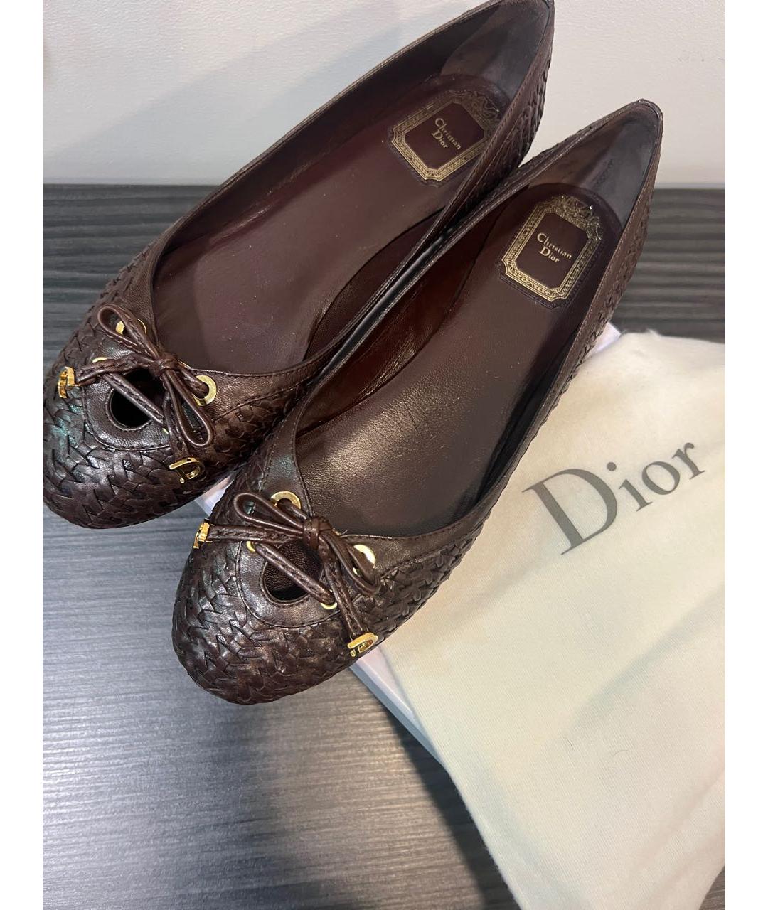 CHRISTIAN DIOR Коричневые кожаные балетки, фото 7