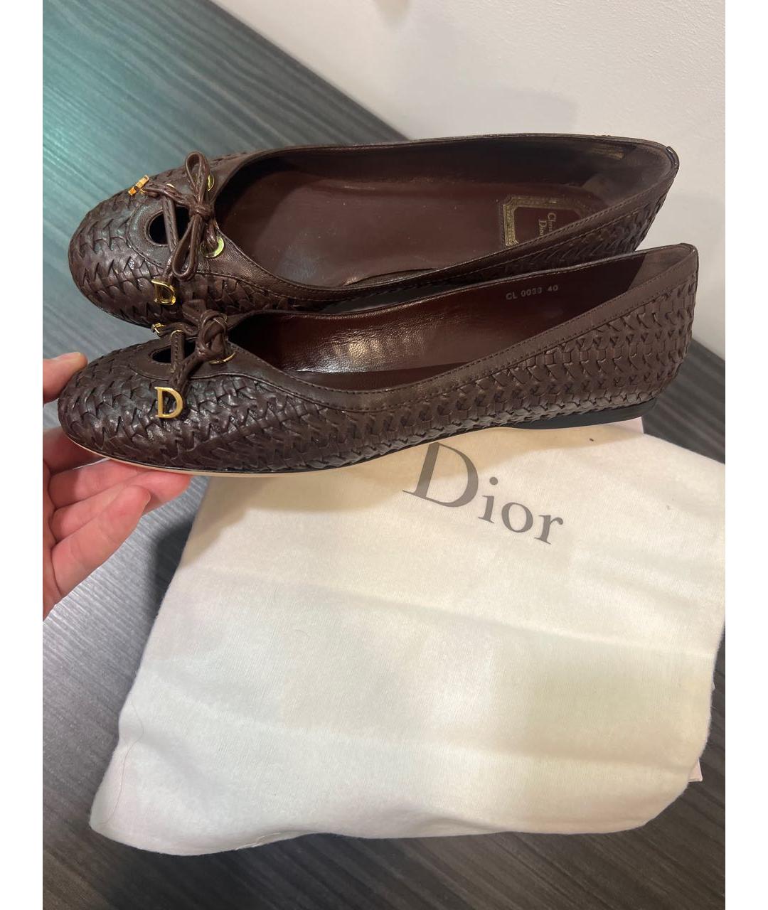 CHRISTIAN DIOR Коричневые кожаные балетки, фото 9