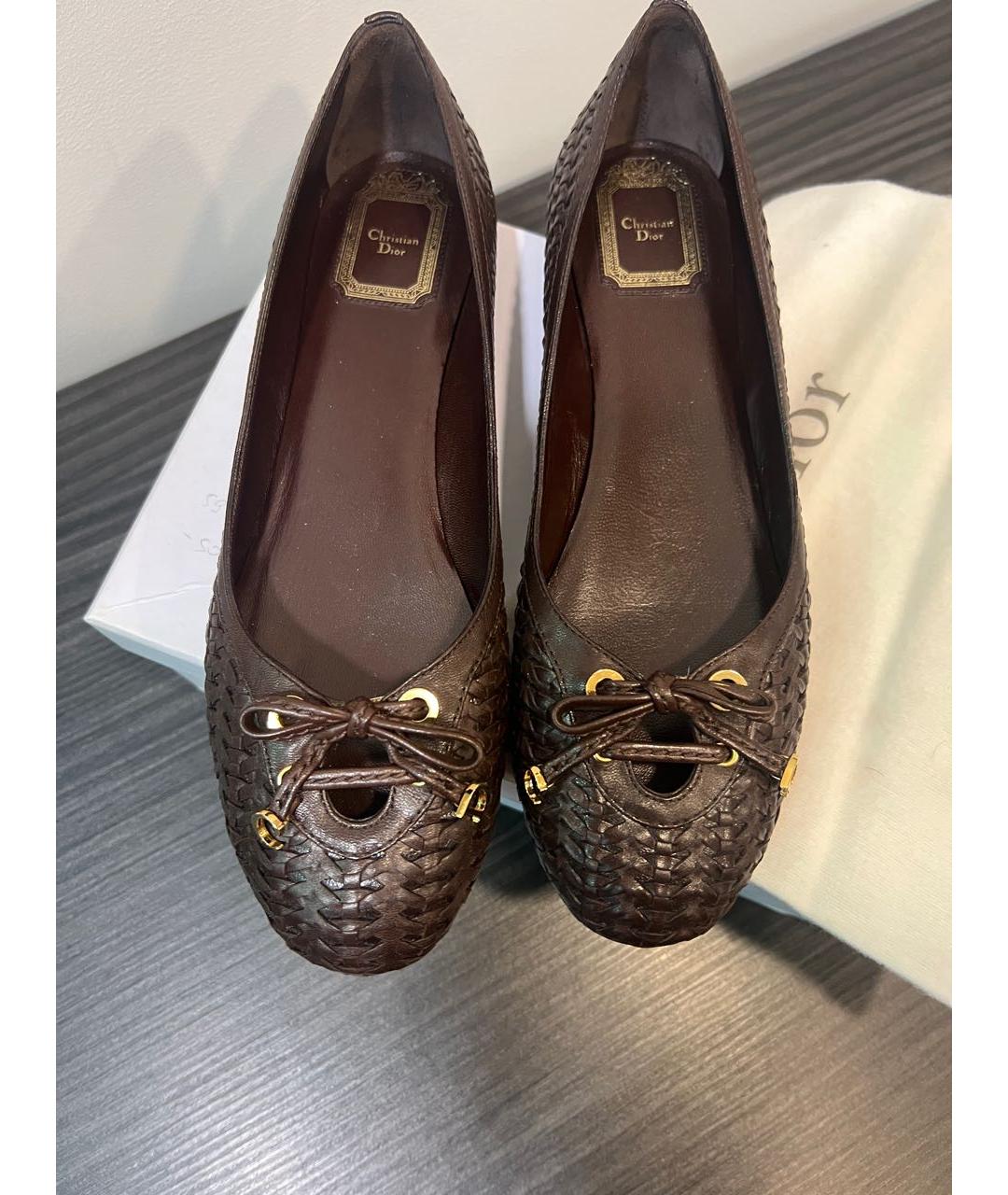 CHRISTIAN DIOR Коричневые кожаные балетки, фото 2
