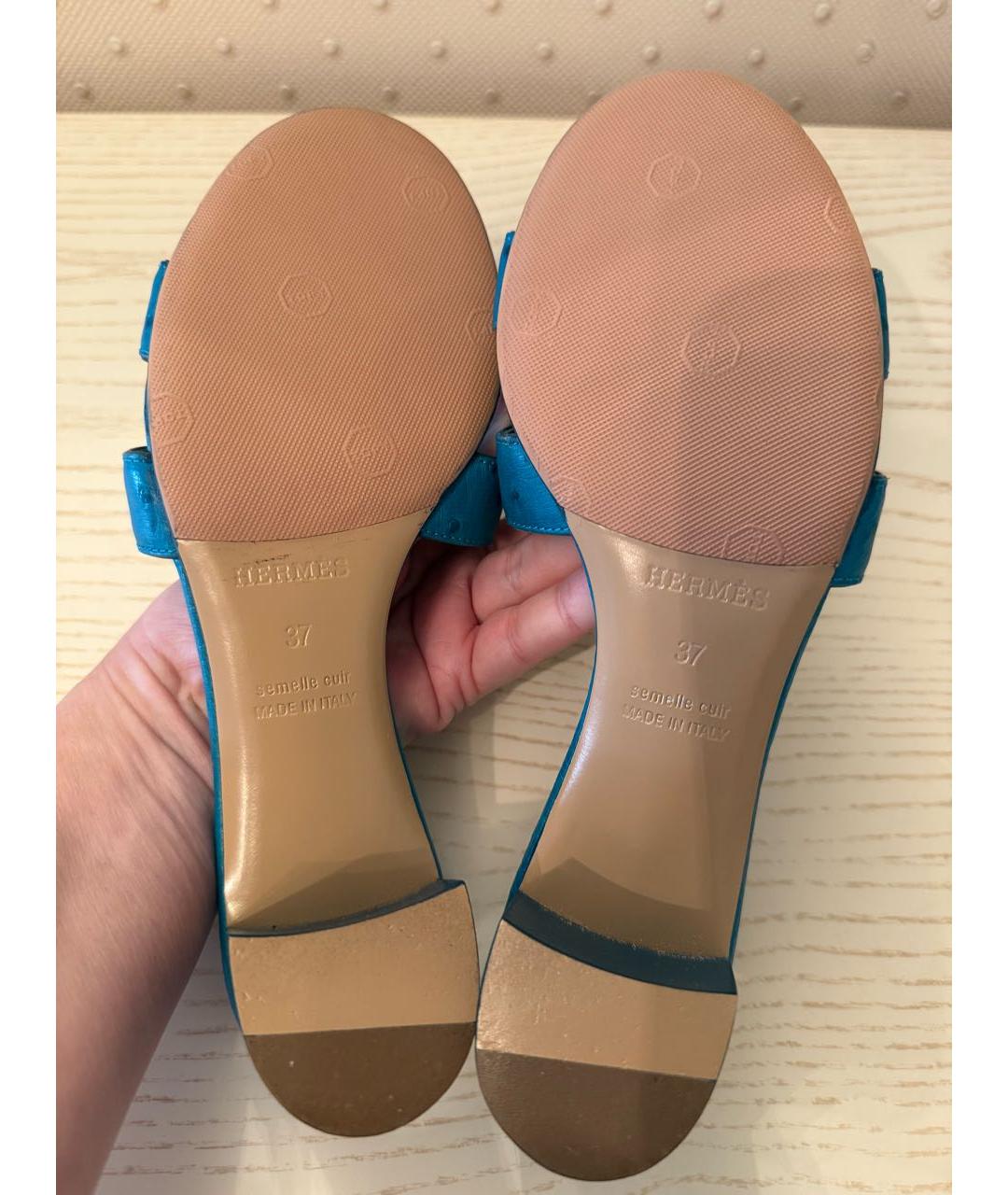 HERMES Бирюзовые мюли из экзотической кожи, фото 6