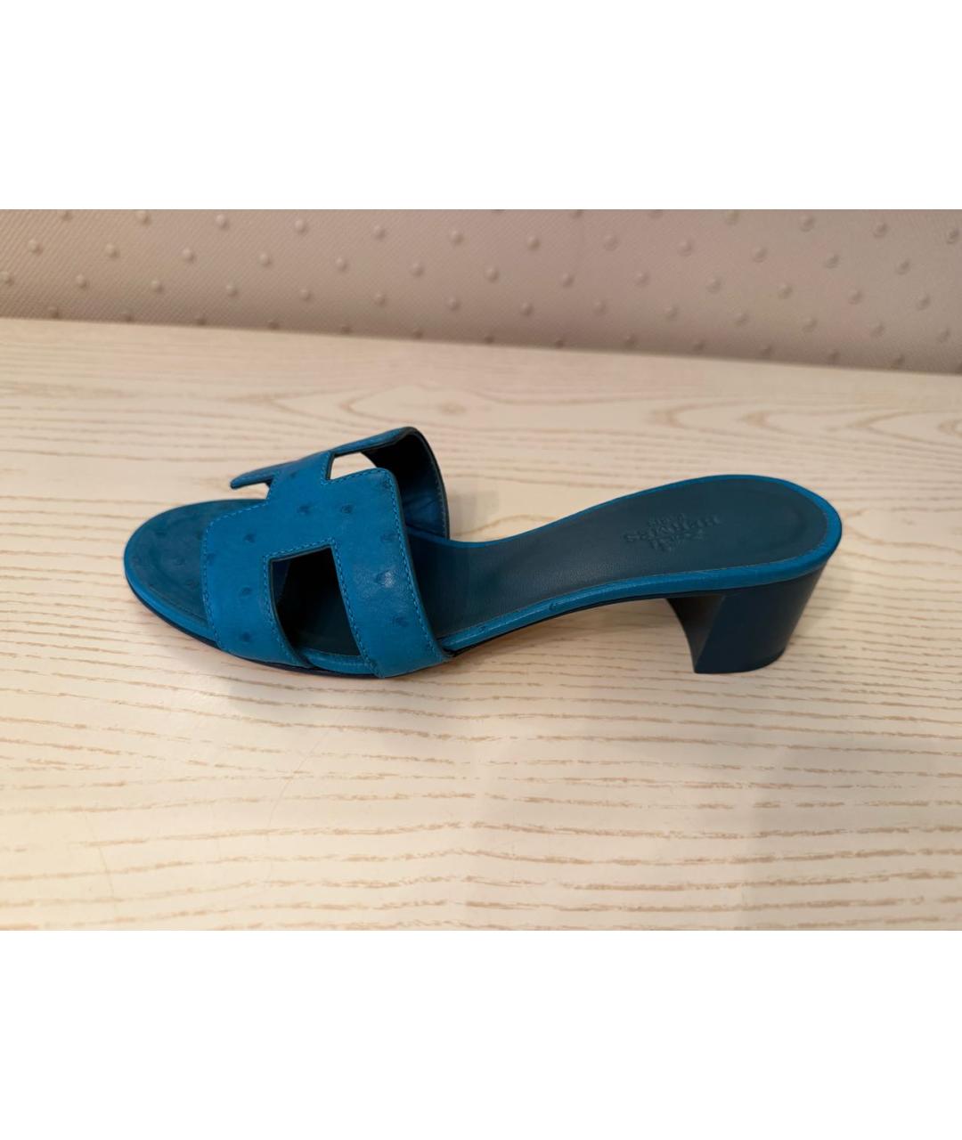 HERMES Бирюзовые мюли из экзотической кожи, фото 9