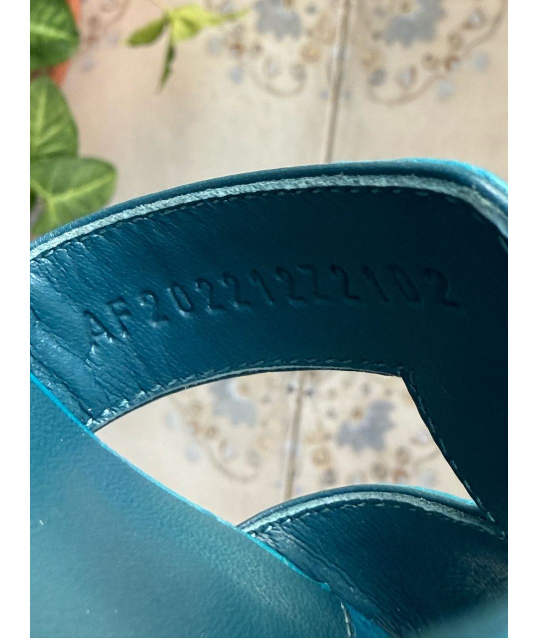 HERMES Бирюзовые мюли из экзотической кожи, фото 5