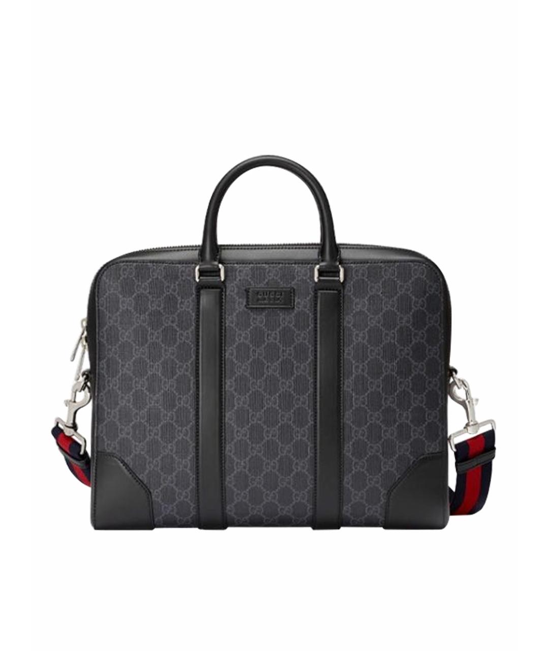 GUCCI Антрацитовый кожаный портфель, фото 1