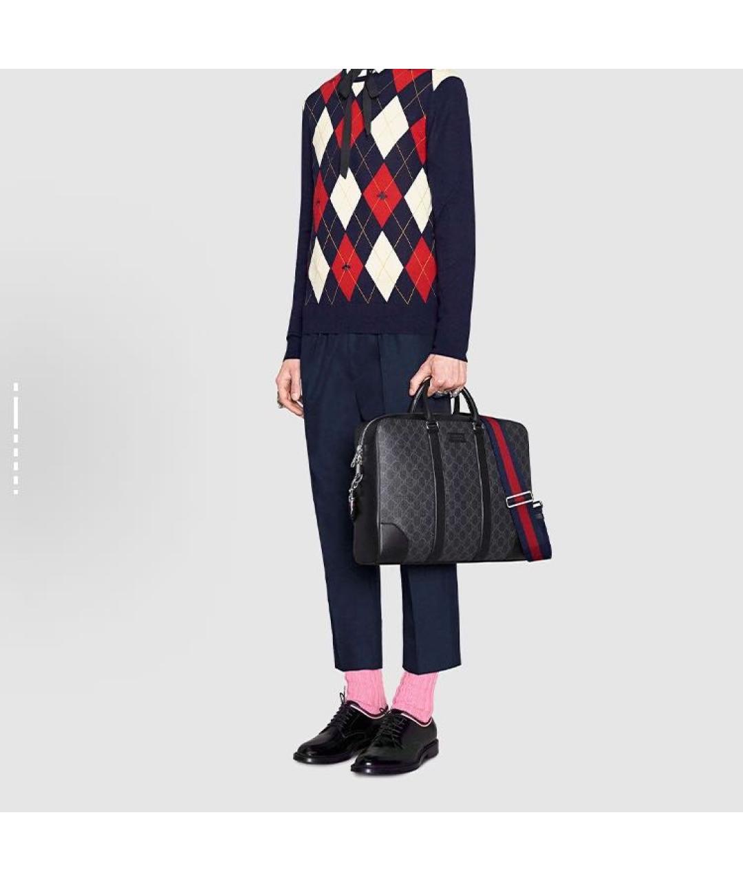 GUCCI Антрацитовый кожаный портфель, фото 6